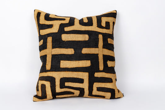 Vintage Kuba Raffia Pillow Cover with African Embroidery - Niche Handmade Furniture LLC