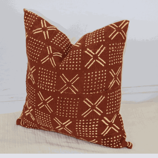 Rust mudcloth pillow /Rustic Texture, Contemporary Spirit Traditional Malian MudCloth Accent Pillow - Niche Handmade Furniture LLC
