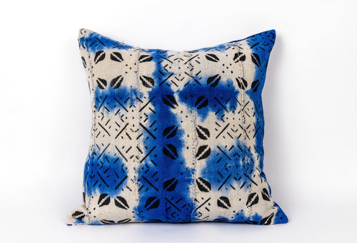 African Mudcloth Cushion in Blue & White - Niche Handmade Furniture LLC