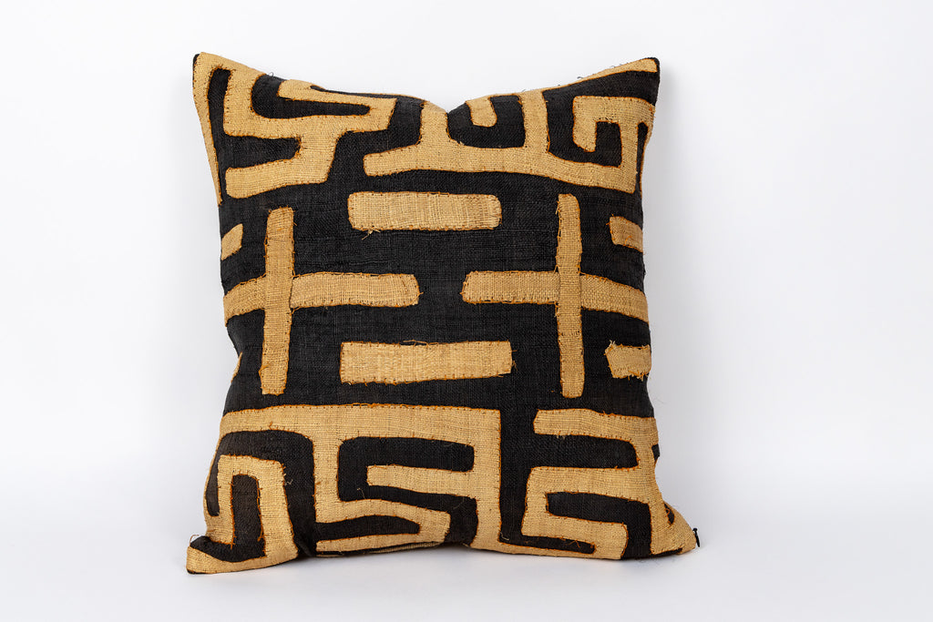 Vintage Kuba Raffia Pillow Cover with African Embroidery - Niche Handmade Furniture LLC