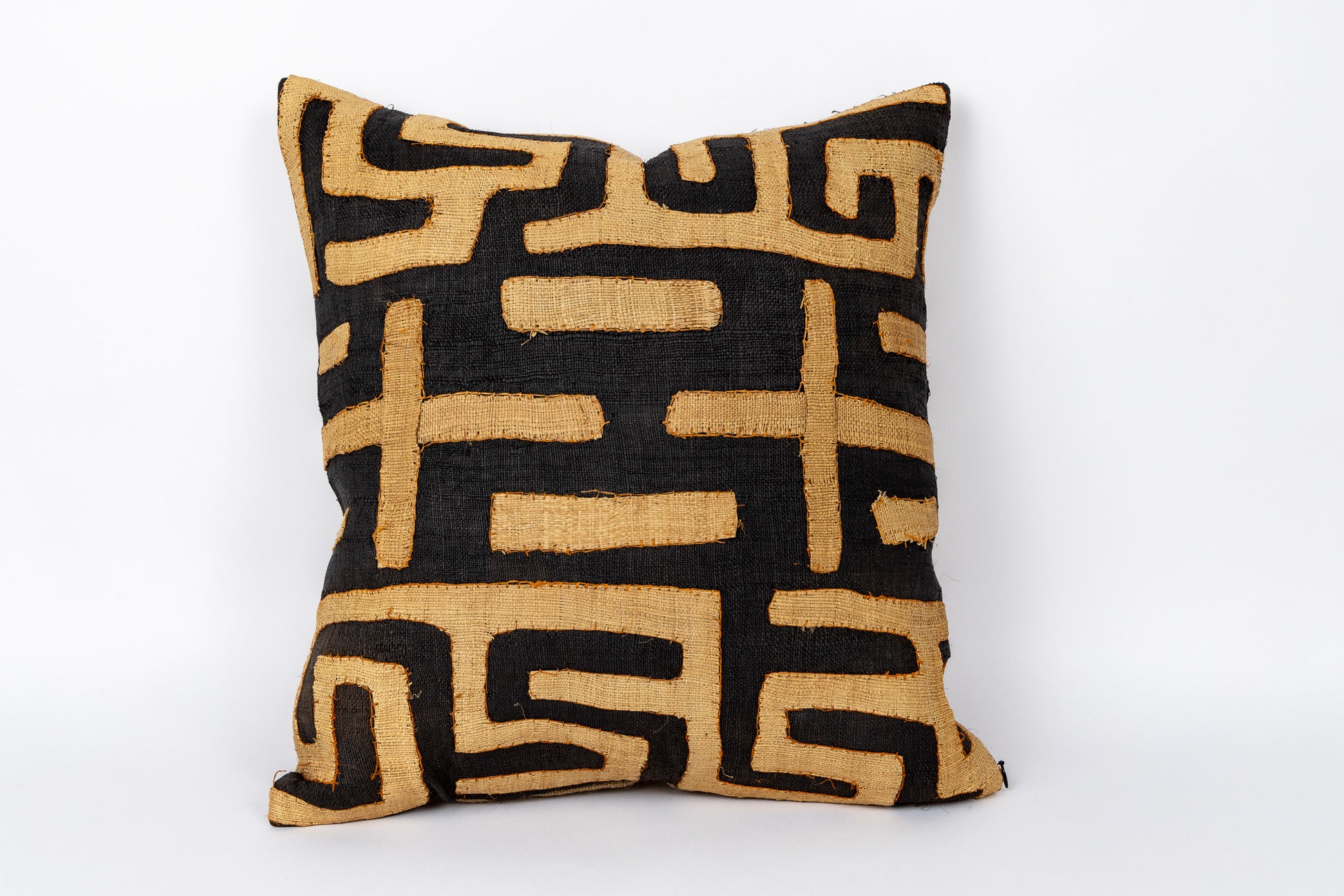 Vintage Kuba Raffia Pillow Cover with African Embroidery - Niche Handmade Furniture LLC