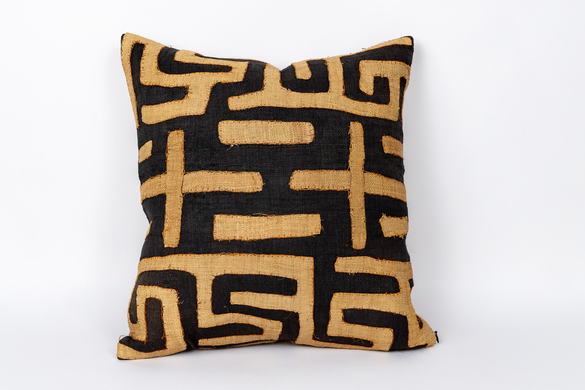 Vintage Kuba Raffia Pillow Cover with African Embroidery - Niche Handmade Furniture LLC