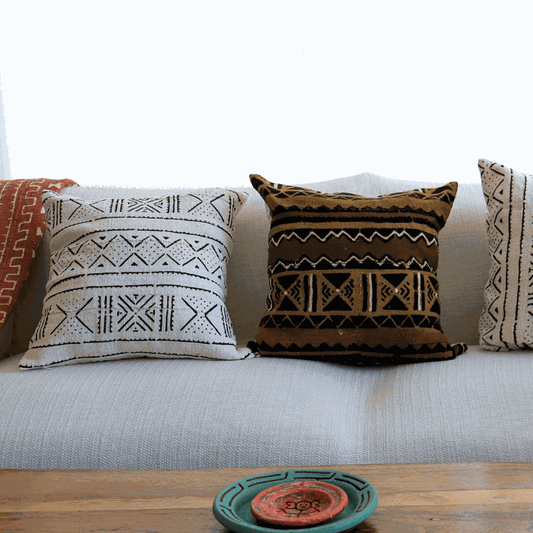 Handmade African Decorative White Cushion - Mud Cloth Pillow - Niche Handmade Furniture LLC