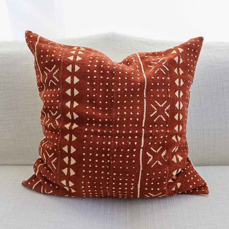 Mud cloth rusty brown pillow