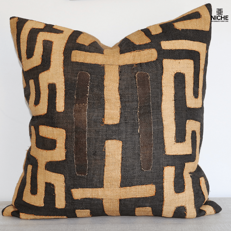 Handmade vintage Kuba Pillow Cover – Handwoven Raffia Pillow Niche Handmade Furniture LLC