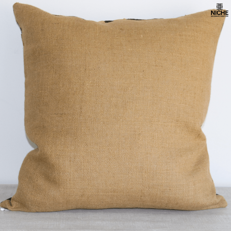 Handmade vintage Kuba Pillow Cover – Handwoven Raffia Pillow with African Geometric Embroidery - Niche Handmade Furniture LLC