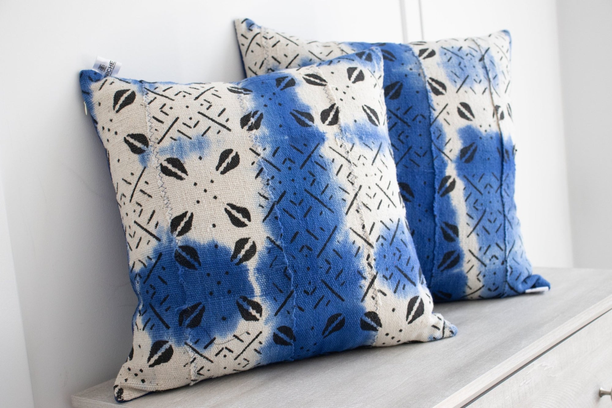 African Mudcloth Cushion in Blue & White - Niche Handmade Furniture LLC