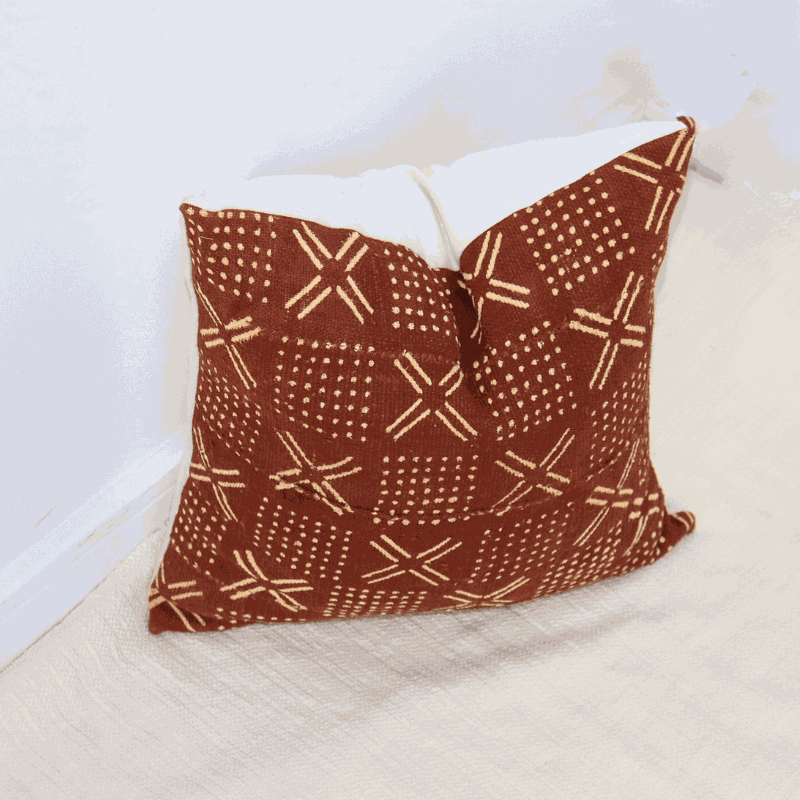 Rust mudcloth pillow /Rustic Texture, Contemporary Spirit Traditional Malian MudCloth Accent Pillow - Niche Handmade Furniture LLC