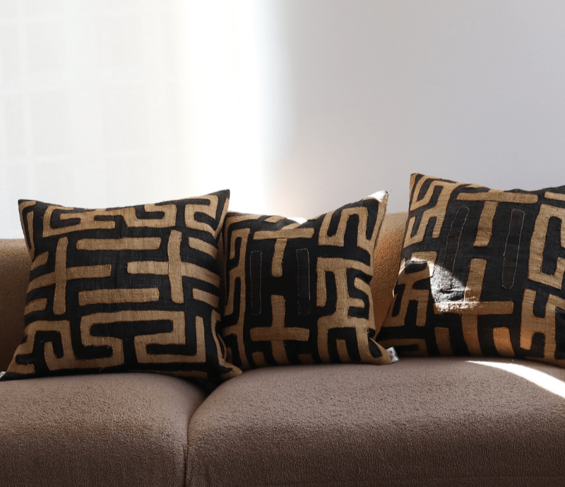 Vintage Kuba Raffia Pillow Cover with African Embroidery Kuba Cushion cover Niche Handmade Furniture LLC