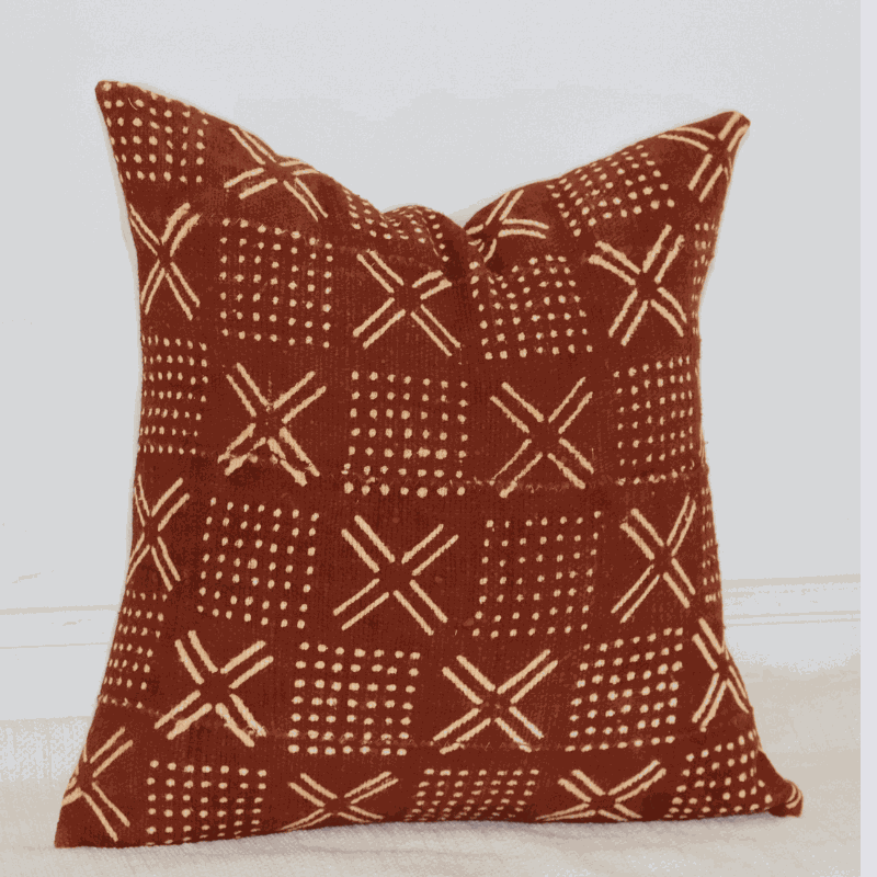 Rust mudcloth pillow /Rustic Texture, Contemporary Spirit Traditional Malian MudCloth Accent Pillow - Niche Handmade Furniture LLC