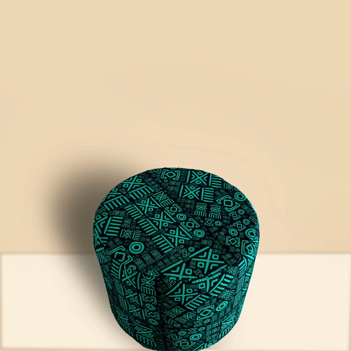 The Drum Pouf — Black & Teal African Wax Print