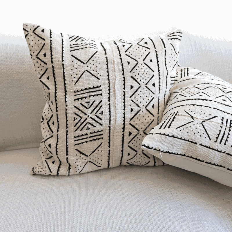 Handmade African Decorative White Cushion - Mud Cloth Pillow - Niche Handmade Furniture LLC