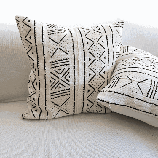 Handmade African Decorative White Cushion - Mud Cloth Pillow - Niche Handmade Furniture LLC
