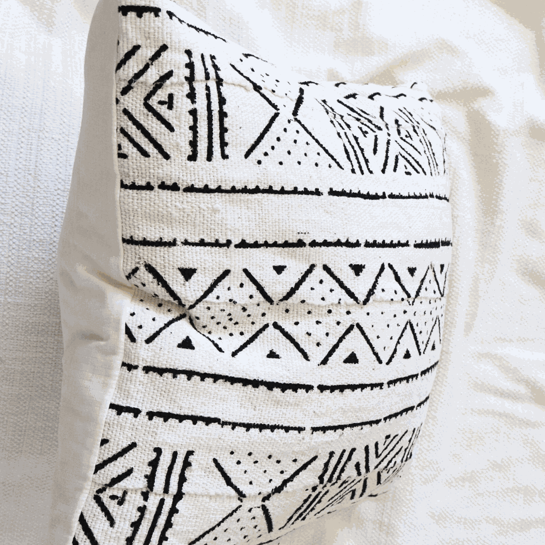 Handmade African Decorative White Cushion - Mud Cloth Pillow - Niche Handmade Furniture LLC