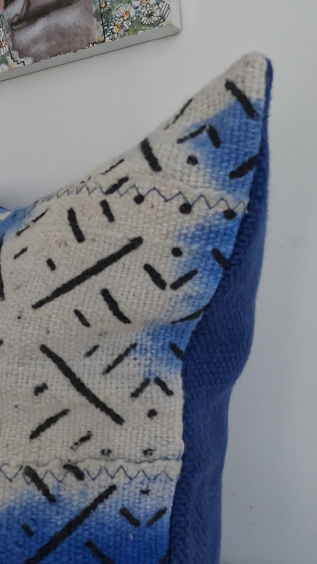 African Mudcloth Cushion in Blue & White