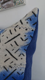 African Mudcloth Cushion in Blue & White