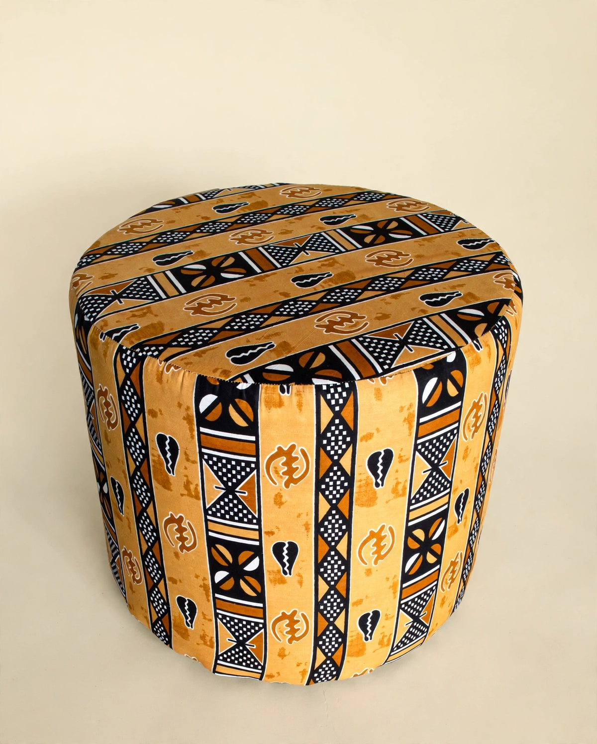 The Drum Pouf — Golden African Wax Print